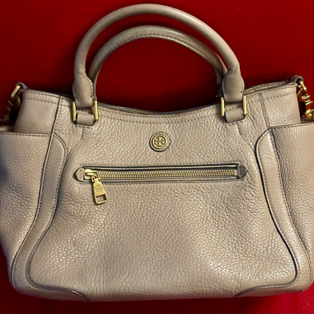 Tory Burch “Britten” Beige Leather Satchel